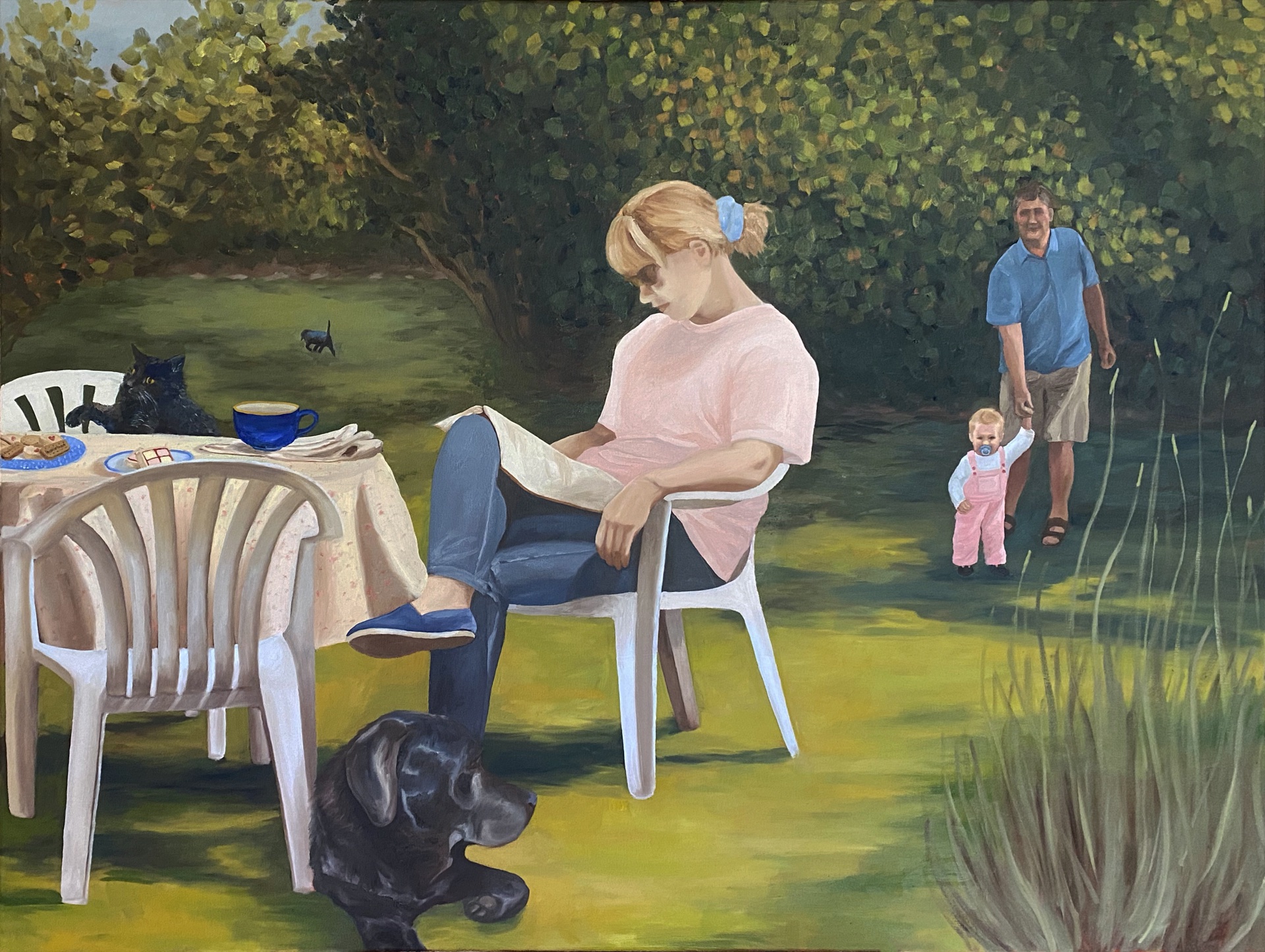 Figurative painting of family life in a domestic space