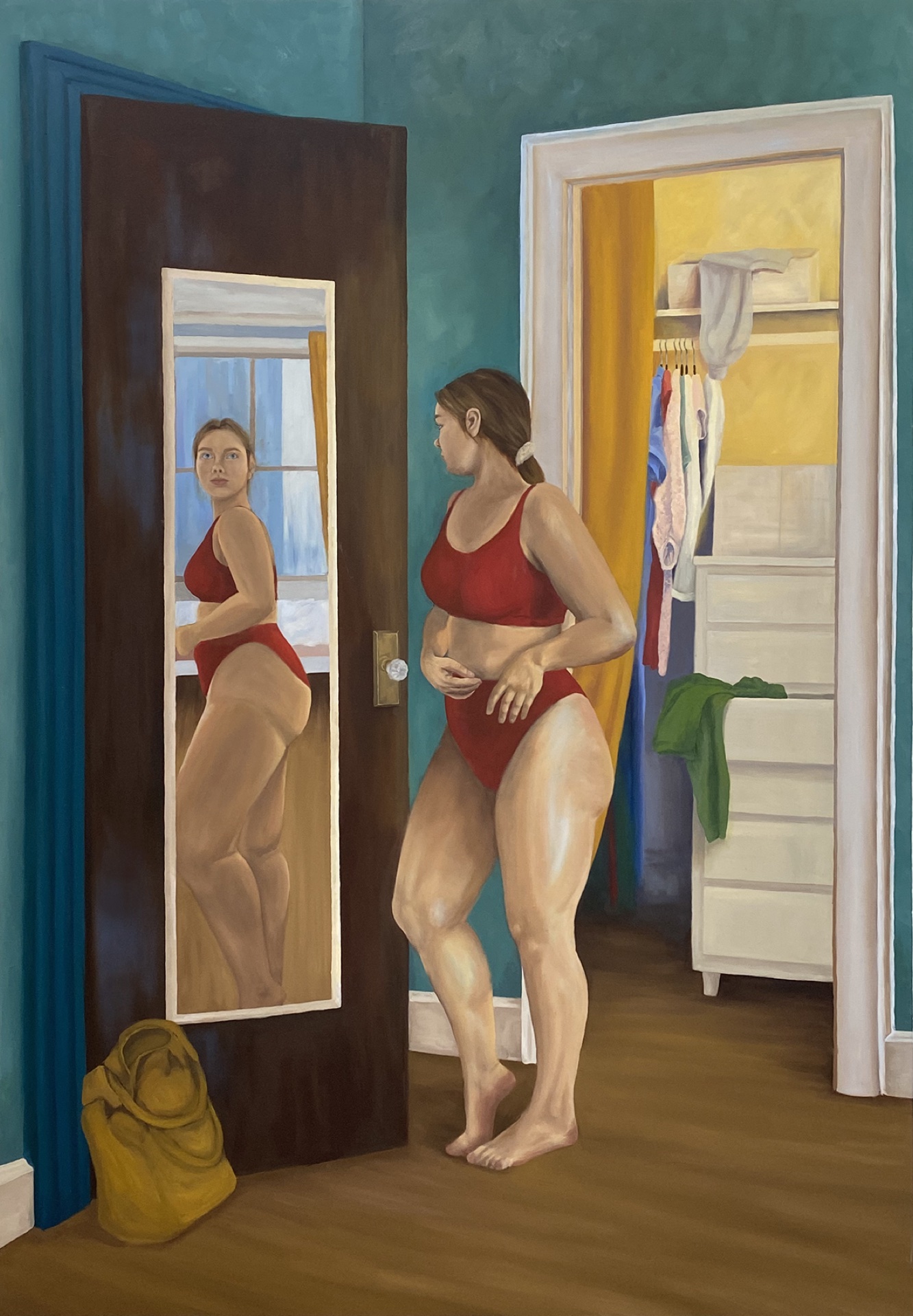 Painting of a figure reflected in a Psyche mirror